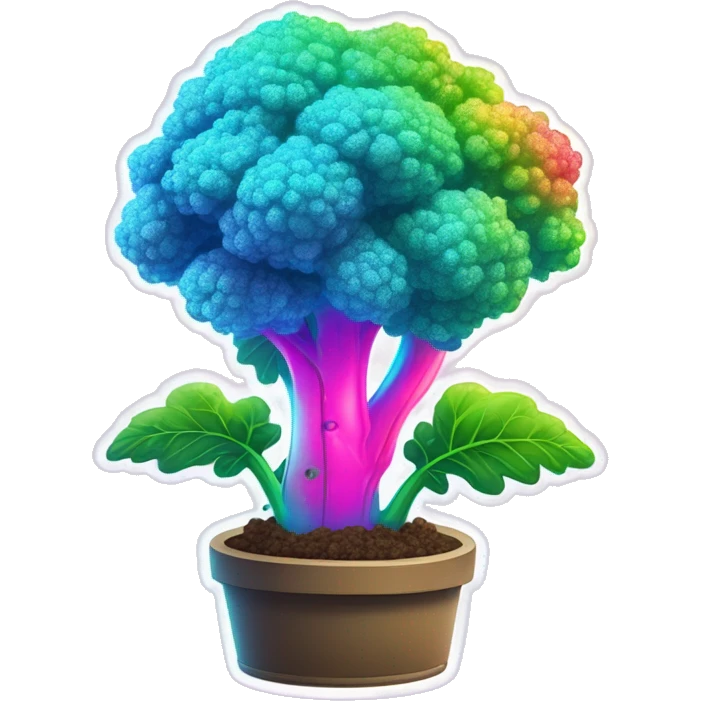 Sparkling holographic cyan blue neon pink graffiti Hemp 420 plant growing with rainbow sparkly broccoli emoji