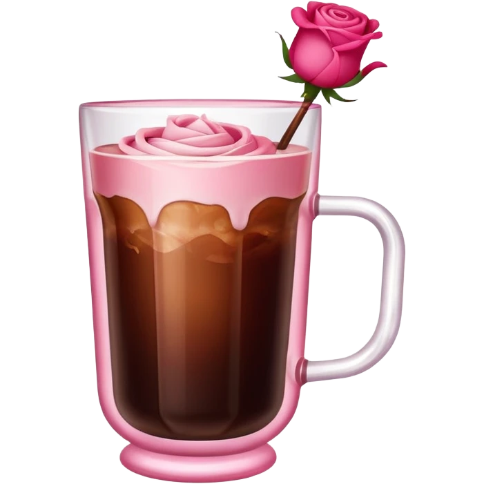 Cold brew coffee with roses pink red and small size glas cup emoji