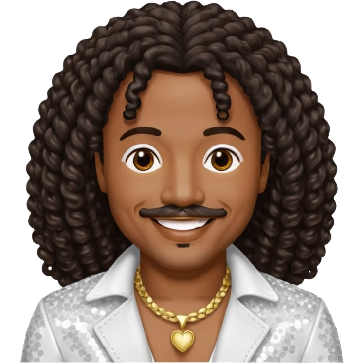 Howard Hewett with long dark brown jeri curl hair, white sequin outfit emoji