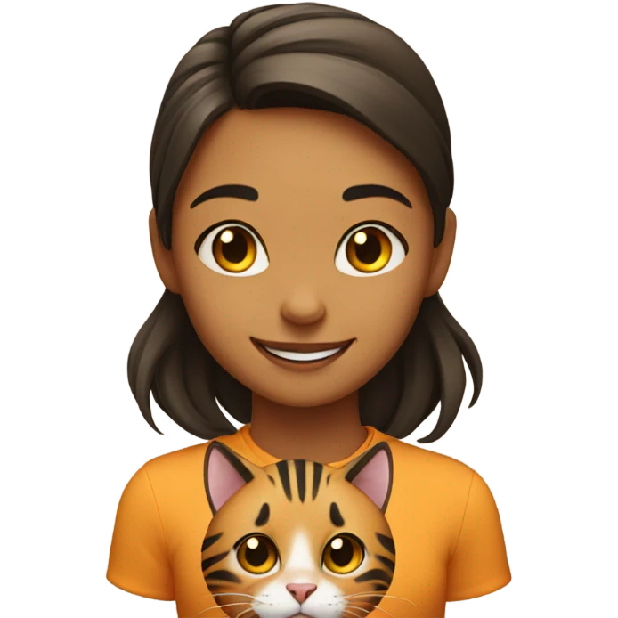 smiling girl with tiger cat emoji