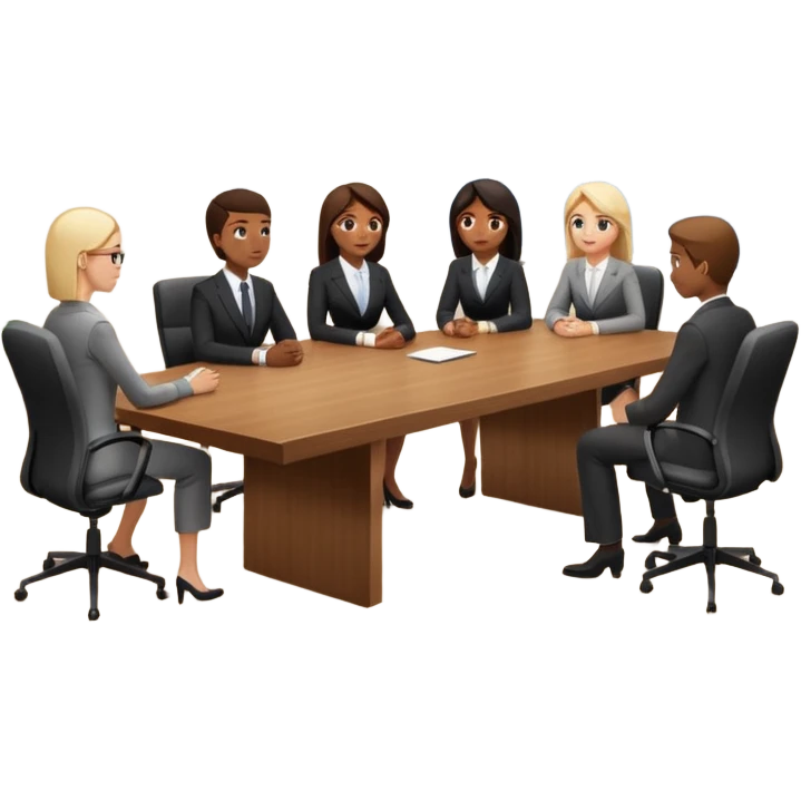 a group of coworkers in meeting room in long rectangular table emoji