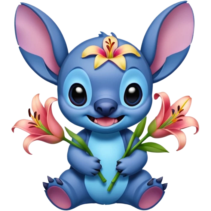 Stitch con un ramo de flores de 
lirio emoji