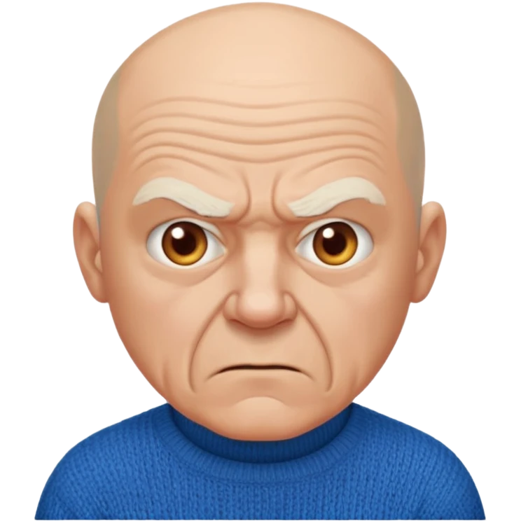 Old man, angry, blue sweater, bald
 emoji