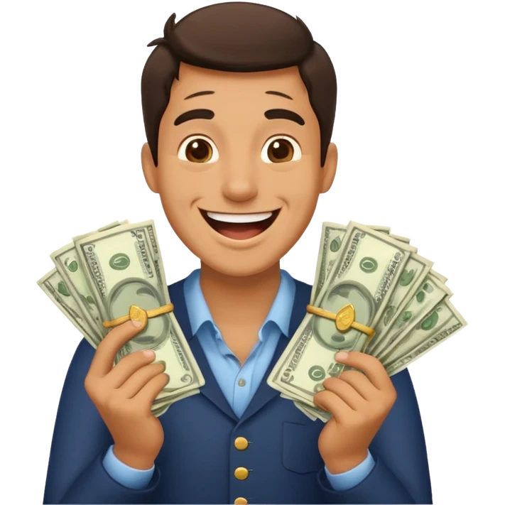 laughing man holding lots of money emoji