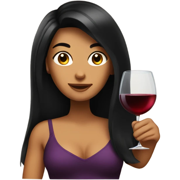 Tanned woman with long black hair drinking wine  emoji
