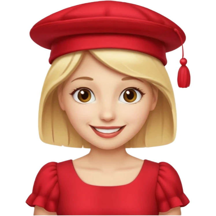 blonde woman wear red hat and dress emoji