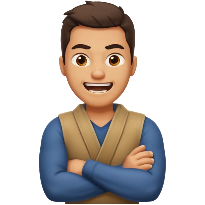 arms crossed around neck angry laughing guy emoji