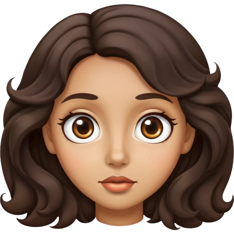 woman face with big eyes, medium skin tone, and dark wavy hair emoji