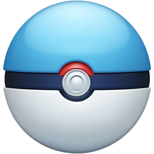 blue pokeball emoji, top half is a more saturated blue, bottom half is white, black stripe, with a white sheen, with a pearlescent finish, with a slight shadow emoji