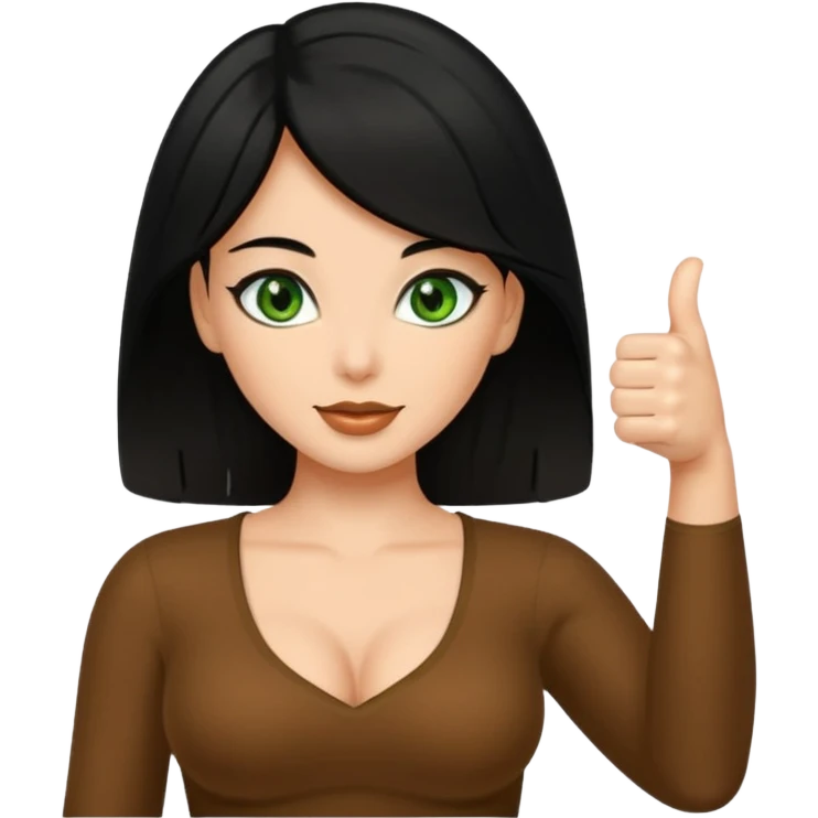 Sexy brown  lady with black hair and green eyes thumbs up black  emoji