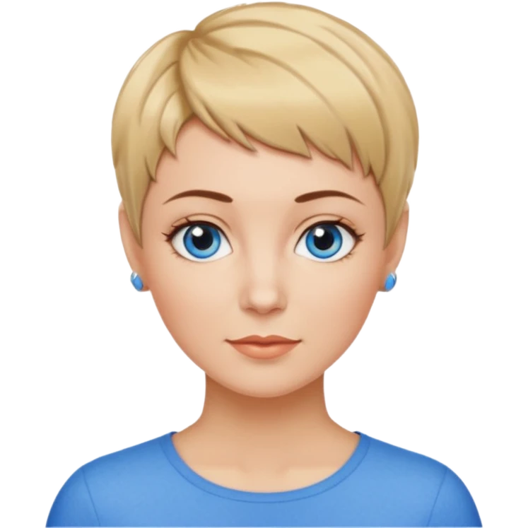 Frau, helle Haut, brauner Pixie schnitt mit blonden Spitzen, blaue Augen, mittleres alter emoji