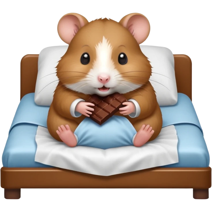 Hamster taking a bite out of chocolate in hospital bed emoji