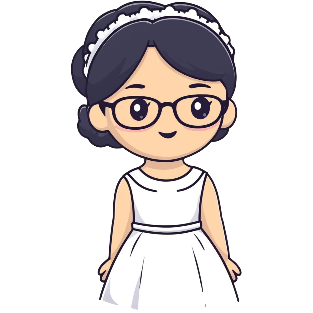 girl with black hair in glasses in a wedding dress emoji