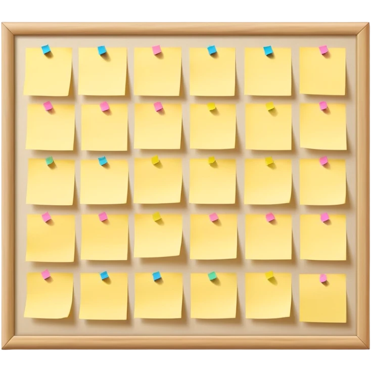 bulletin board with just a few sticky notes pinned to it, minimal emoji
