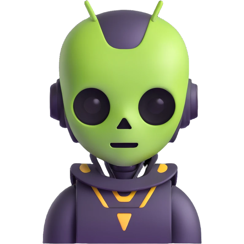 half robot half alien with face mask emoji
