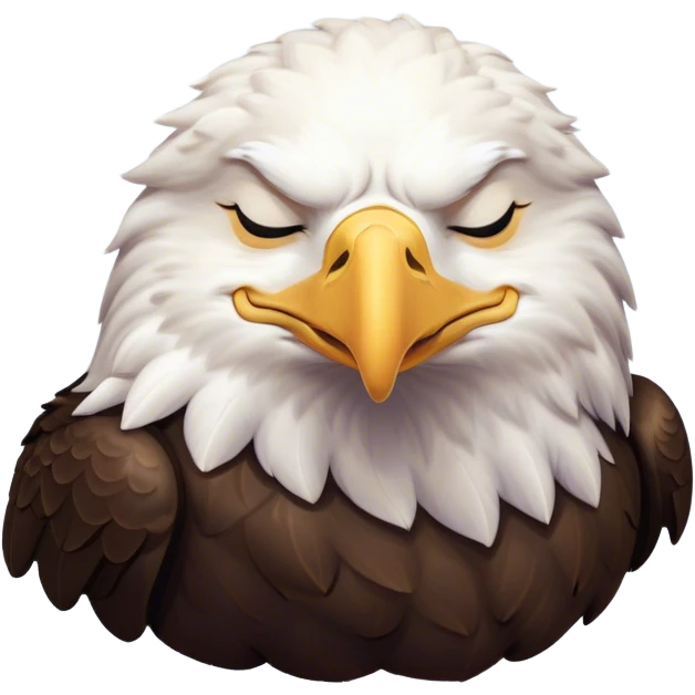 Meme-Worthy Cute Sleeping American Eagle Portrait Emoji, Head resting peacefully with a contented smile, showcasing a broad, stately form with eyes gently closed in serene slumber and a striking contrast of white head and dark body, Simplified yet adorably endearing features, highly detailed, glowing with a soft, drowsy majestic light, high shine, relaxed and utterly lovable, stylized with an air of playful laziness, soft glowing outline, capturing the essence of a sleeping American eagle that feels destined to become the next viral icon of adorable rest! emoji