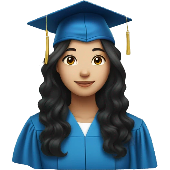 asian girl wearing blue graduation cap with long curly black hair emoji