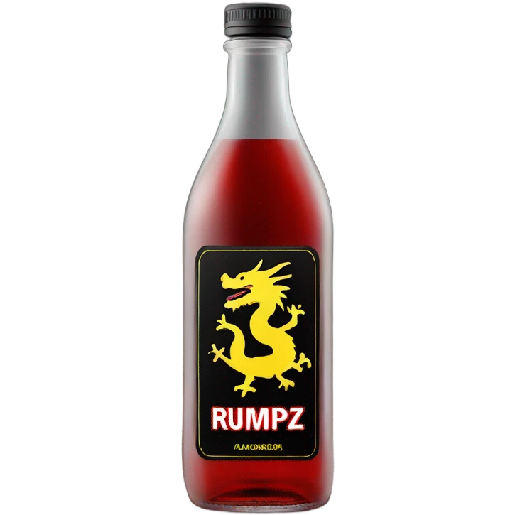 clear bottle with yellow dragon on a black and red label that says “RUMPZ” alcohol emoji