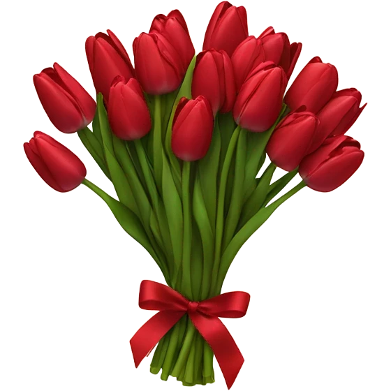 A lush bouquet of scarlet tulips wrapped in a velvet burgundy ribbon
 emoji