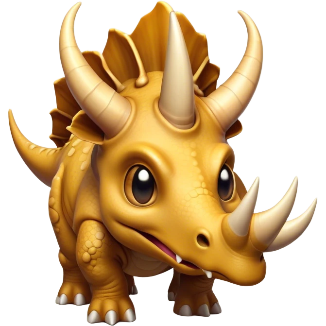 Cinematic Comical Triceratops Portrait Emoji, Head tilted dramatically with an exaggeratedly shocked expression, featuring a stout, armored body with three comically exaggerated horns and a frilled head, wide, comically expressive eyes full of playful disbelief, Simplified yet hilariously expressive features, highly detailed, glowing with a slightly sassy prehistoric glow, high shine, dramatic yet playful, stylized with an air of cheeky dinosaur mischief, soft glowing outline, capturing the essence of a meme-worthy Triceratops that looks ready to side-eye its way into viral fame! emoji