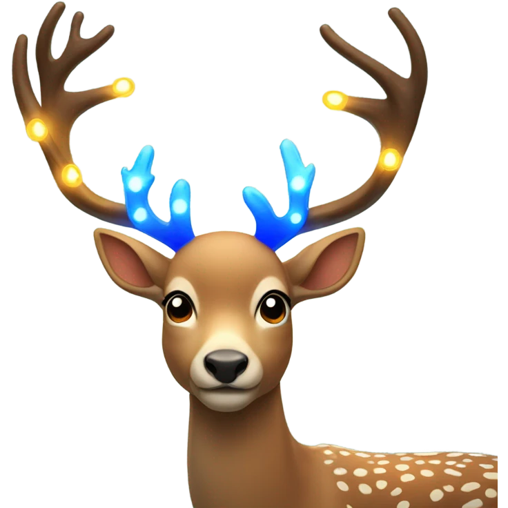 Deer with 4 antlers lit up with warm lights and a blue bow emoji