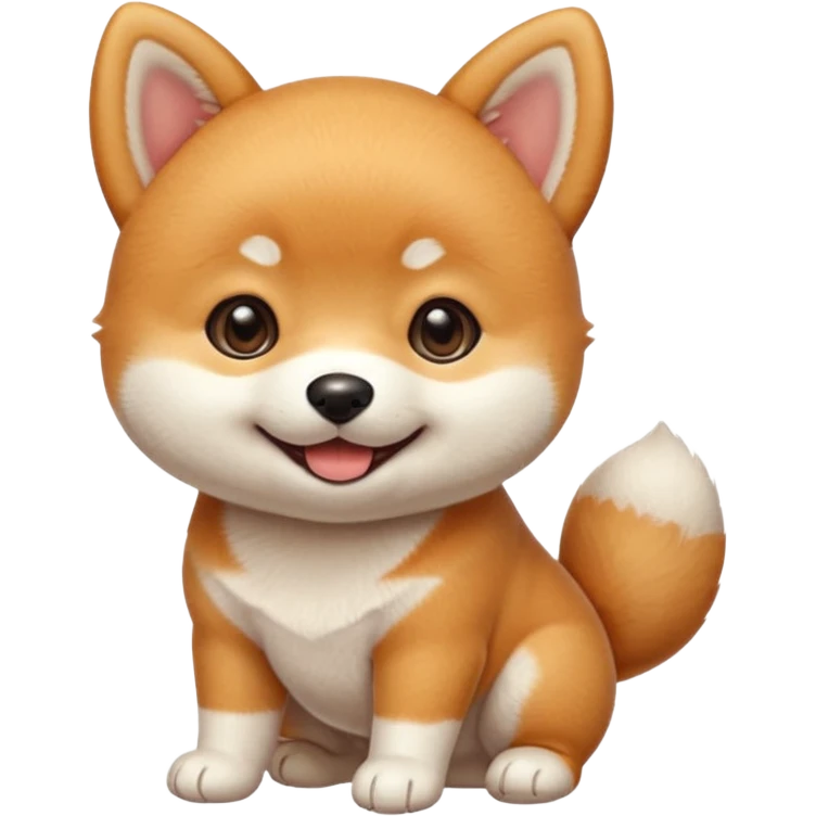 3 month old Shiba Inu puppy, big round eyes, soft orange and white fur, tiny paws, smiling expression, emoji style, simple vector, clean lines, soft shading, pastel background, centered, 1:1 ratio, high quality, cute sticker design emoji