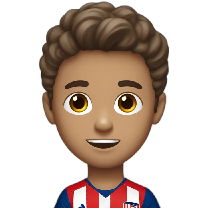 Niño de 6 años, pelo castaño, ojos marrones  con camiseta del Atlético de Madrid emoji