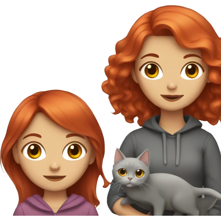 girl with red hair and a gray cat emoji