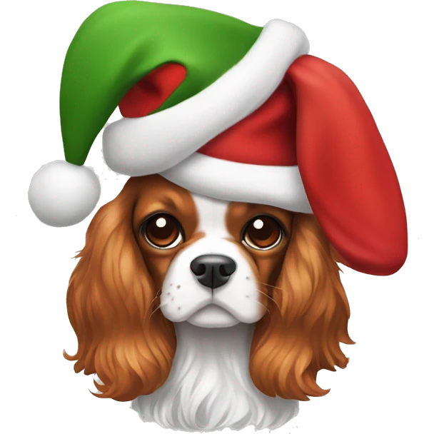 Cavalier King Charles spaniel wearing Christmas hat emoji