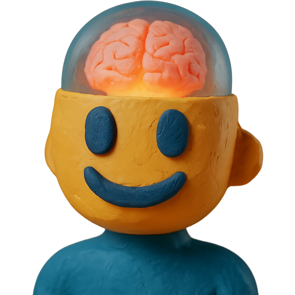 AI emoji with a transparent head showing a glowing brain emoji