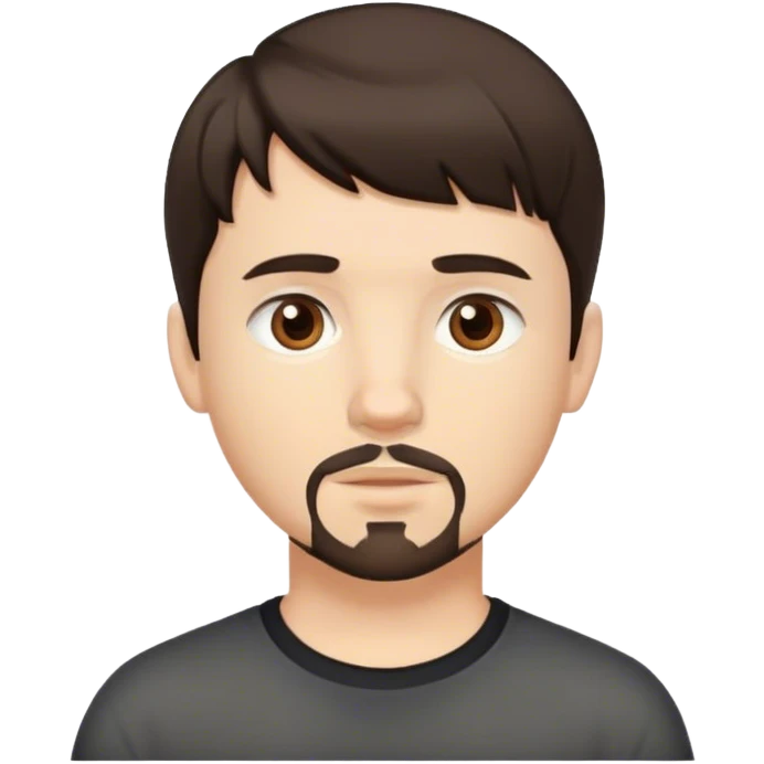White boy with short dark brown hair, with bangs, brown eyes goatee emoji