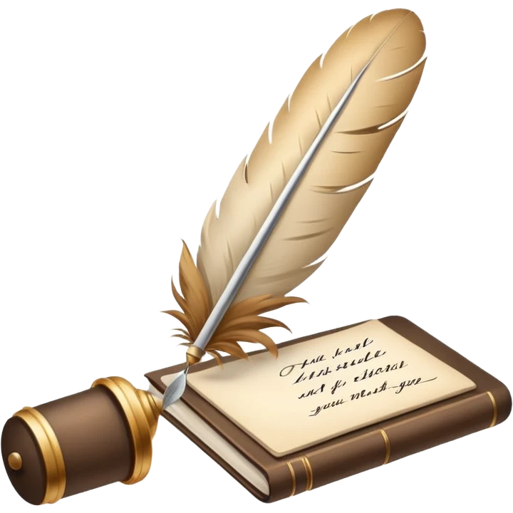 The hand writes with a beige feather emoji