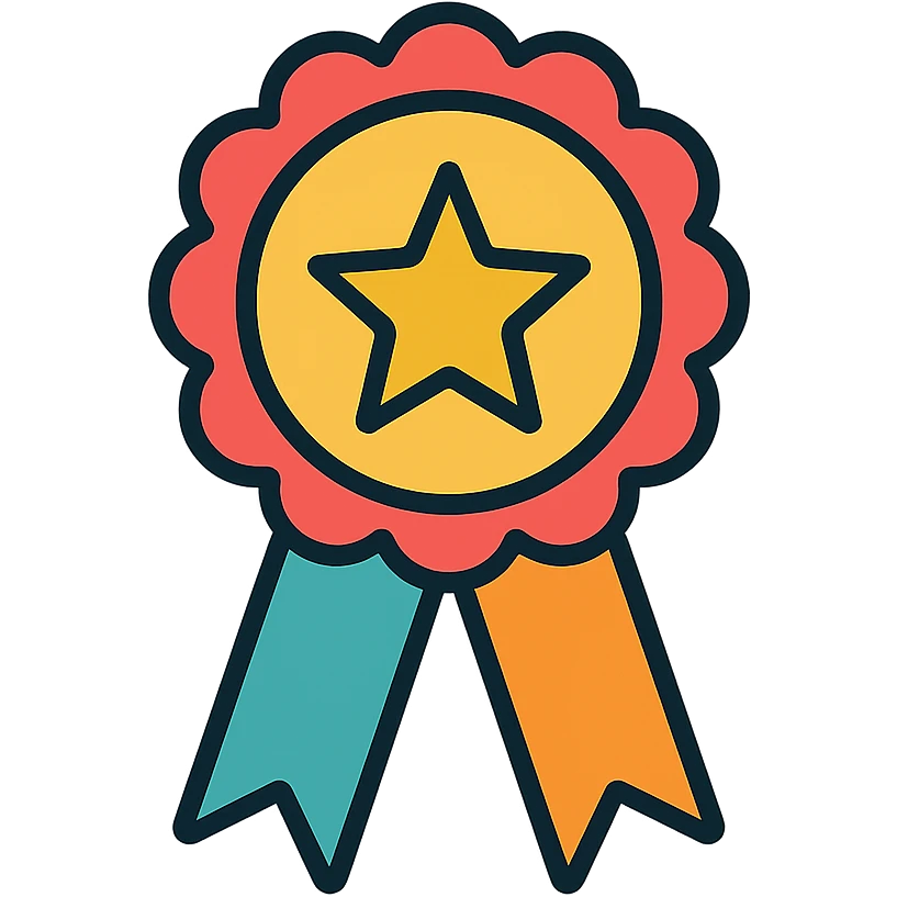 vector icon of a top category award badge with gold and colorful elements, elegant and minimalist flat design, 2D flat vector, trending icon look, soft shadows, isolated on white background, no text, perfect for commercial use emoji