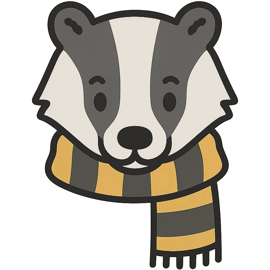 flat toon style badger head with yellow and black striped scarf emoji