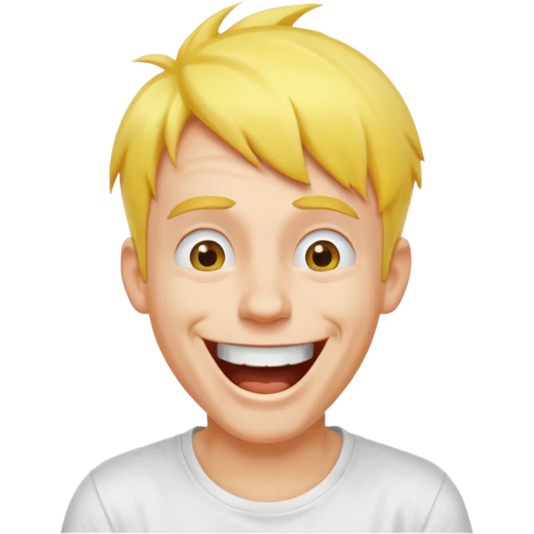 Goofy man with yellow air and white tshirt laughing emoji