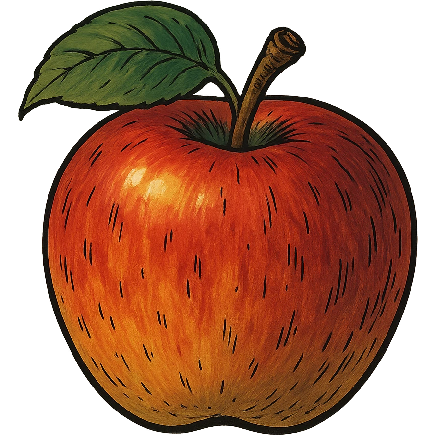 bold ghibli style icon of an apple emoji