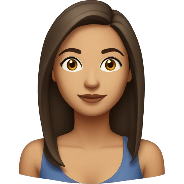 A head and shoulders shot of a 32 year old Latina woman, with straight brown hair,   with brown eyes wearing a t-shirt. emoji