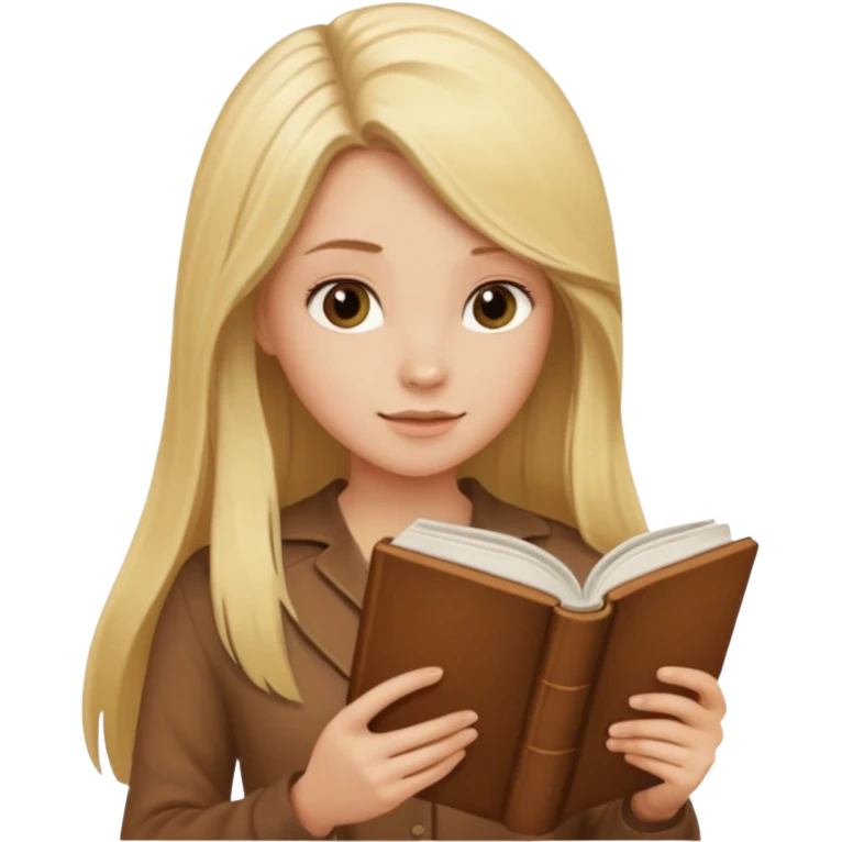 Blonde sexy girl with long hair reading a brown book, brown set  emoji