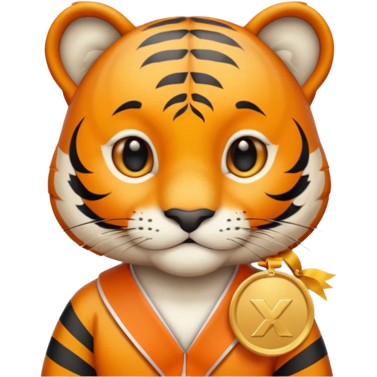 cute tiger wins medal and diploma emoji