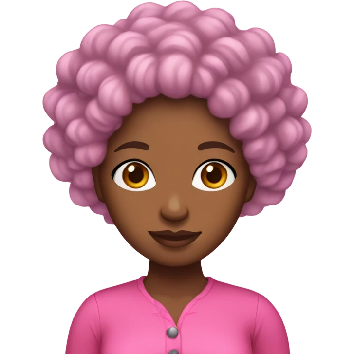 Black woman with curly hair wearing a pink outfit emoji