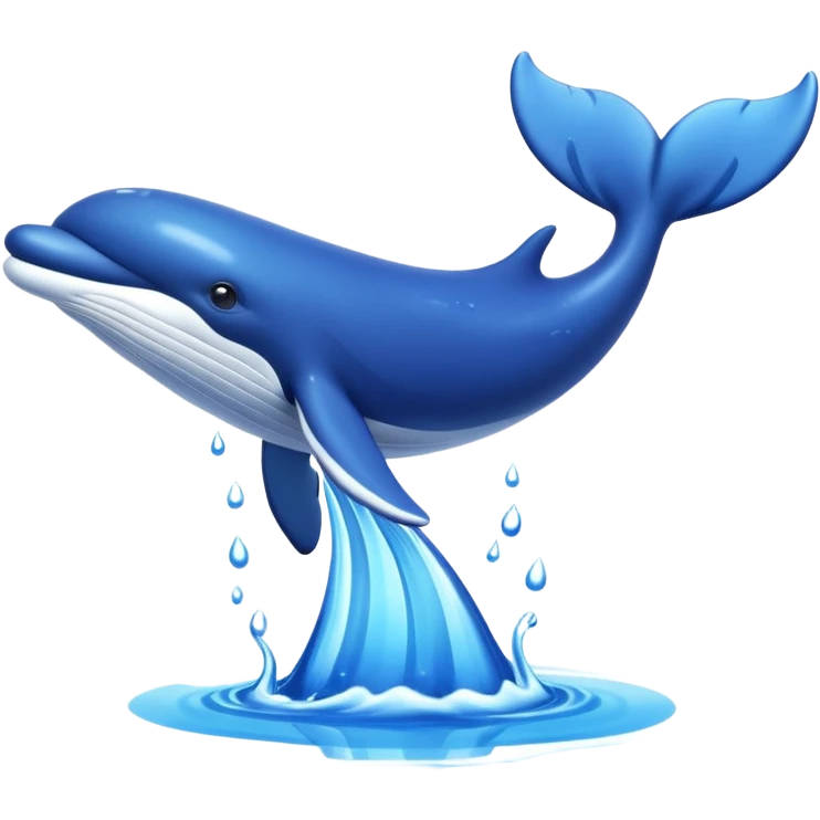 A 3D cartoon whale tail rising from the water, smooth surface reflection, ocean background, Memoji-style. emoji