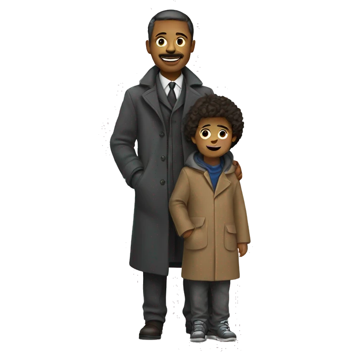 man in coat with child emoji