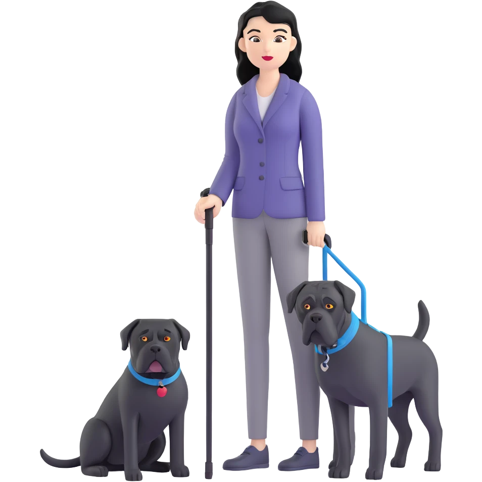 Fashionable woman with long black hair and a black Cane Corso dog emoji