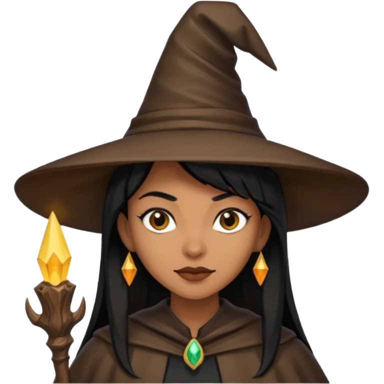 light brown skin witch with hat. black hair emoji