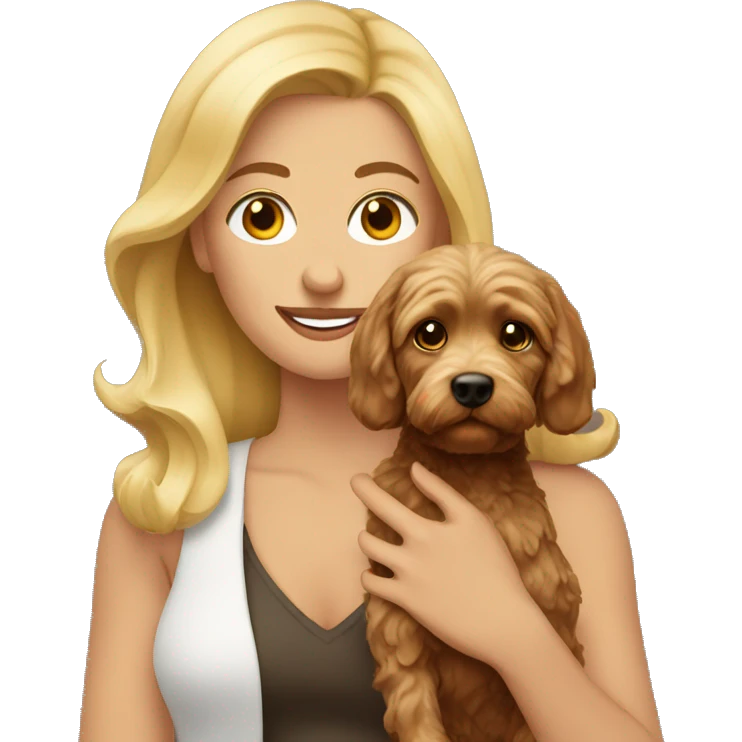 Blonde women holding a brown cockapoo emoji