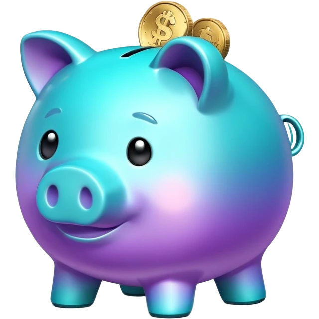 a piggy bank with a gradient from turquoise to lilac coin emoji