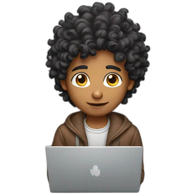 curly hair indian boy on laptop emoji