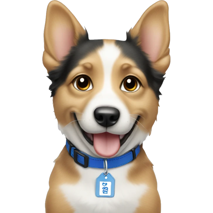 happy dog puppy emoji, with ink blue name tag emoji