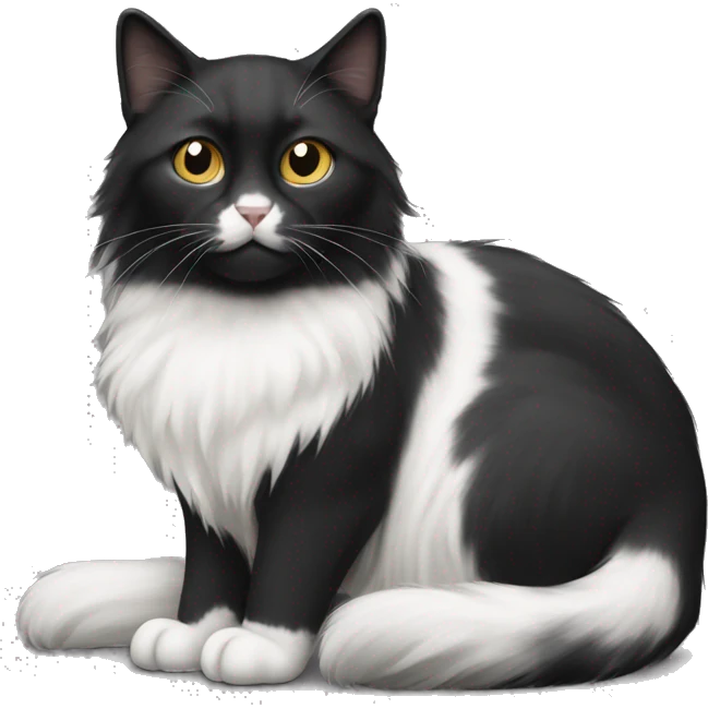 half black and half white long hair cat emoji