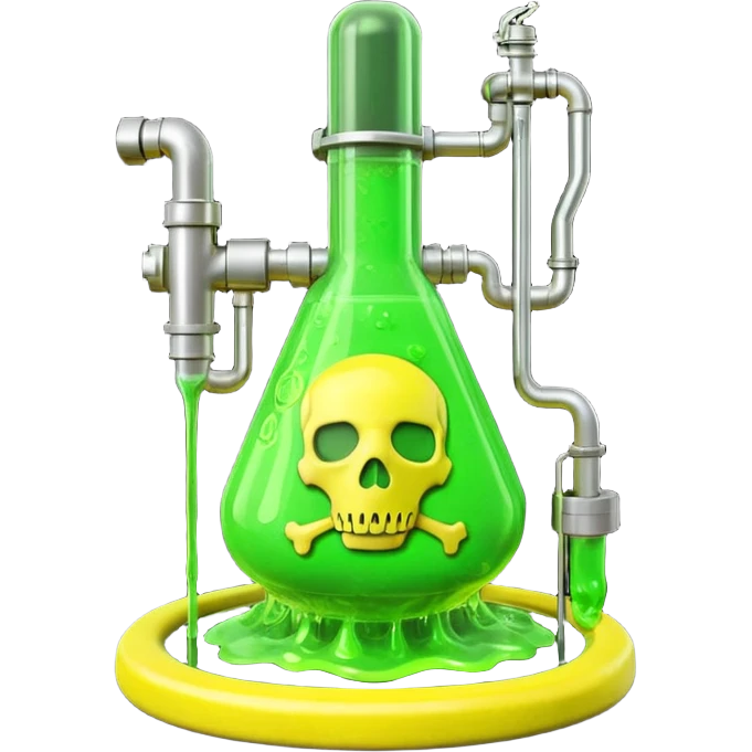 3D render of Reactor Rod, toxic waste aesthetic, neon green bubbling liquid, caution yellow metal, industrial warning texture. emoji